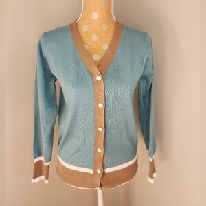 Grace Karin Teal and Tan Cardigan